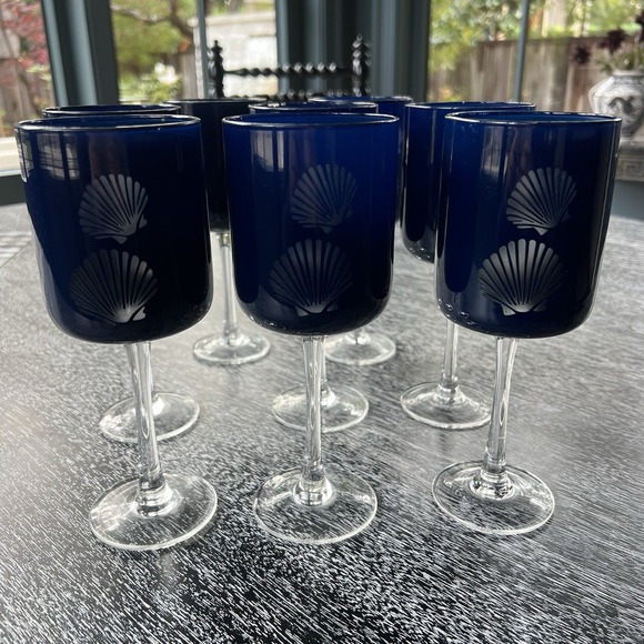 Roscher Other - ROSCHER & Co Votive 8" Goblets Stemware Cobalt Blue Scallop Shells - Set Of 6
